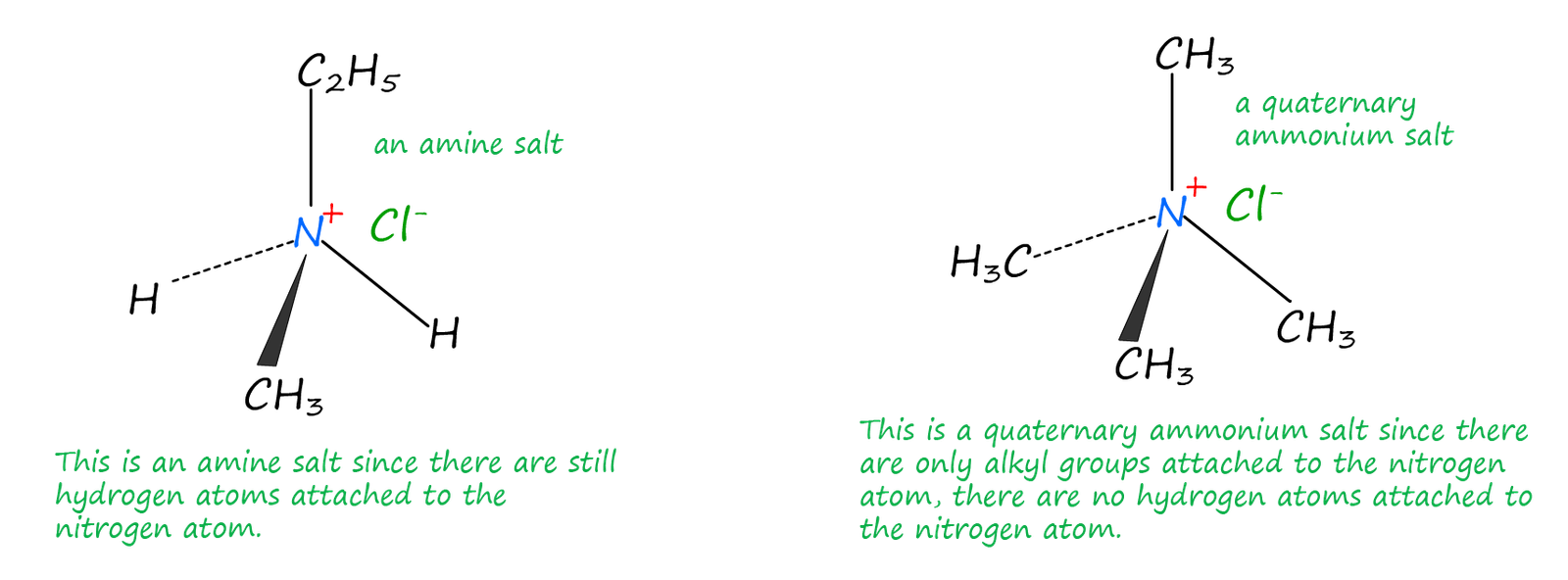 examples of amine salt and a quaternary ammonium salt